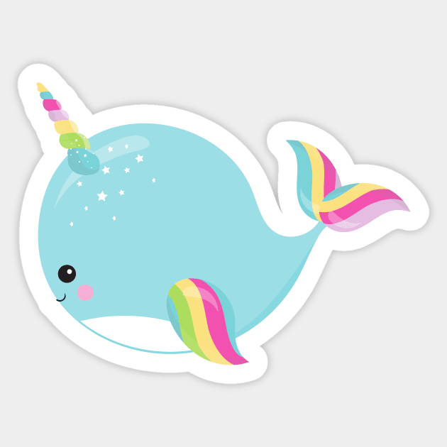 Unicorn Whale, Cute Whale, Baby Whale, Blue Whale Sticker by Jelena Dunčević